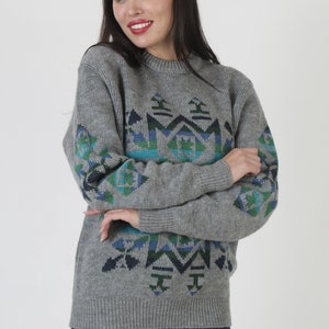 Pendleton Southwestern Sweater / Grey Rainbow Knit Chief Joseph Design / Vintage Native American Unisex Wool Jumper XL image 3