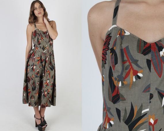 Floral Safari Style Dress / Criss Cross Spaghetti