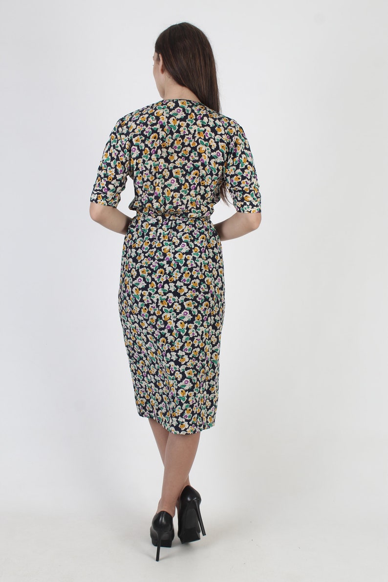 J Tiktiner Cote d'Azur Dress, Navy Silk Bergdorf Goodman Dress, Designer Preppy Floral Wrap Mini Dress image 5