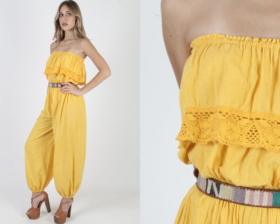 Strapless Cotton Marigold Yellow Gauze Jumpsuit El