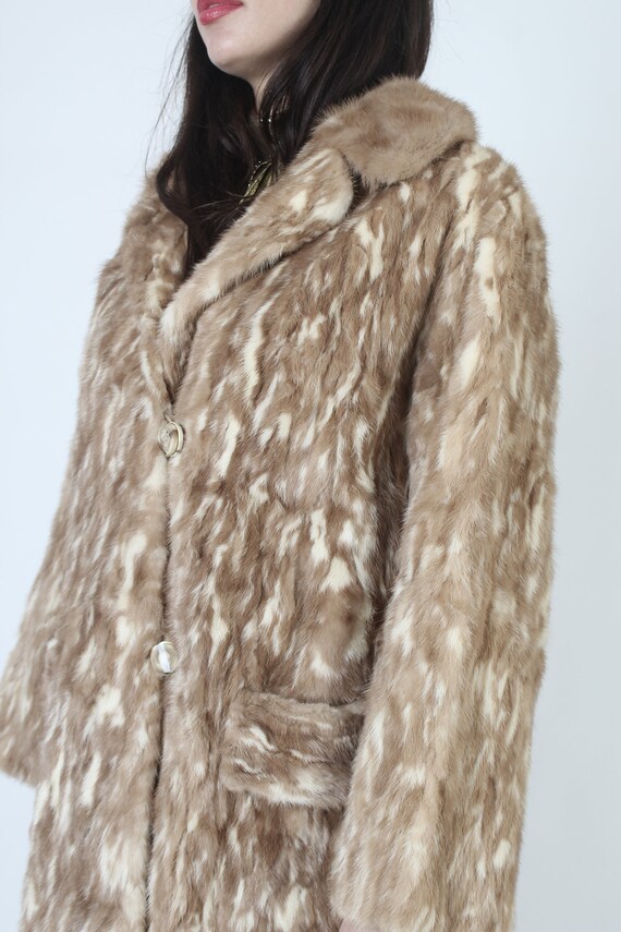 Marbled Blonde Mink Fur Coat / Brown Real Patchwo… - image 10