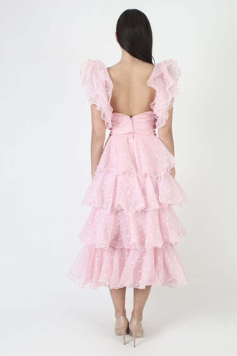 Cotton Candy Pink geschichtetes Abschlussballkleid, Vintage Avantgarde Abendkleid, 70er Jahre Schule Tanz Outfit Bild 7