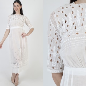 1900s White Edwardian Dress, 20s Lace Victorian Cotton Gown, Vintage Traditional Wedding Maxi