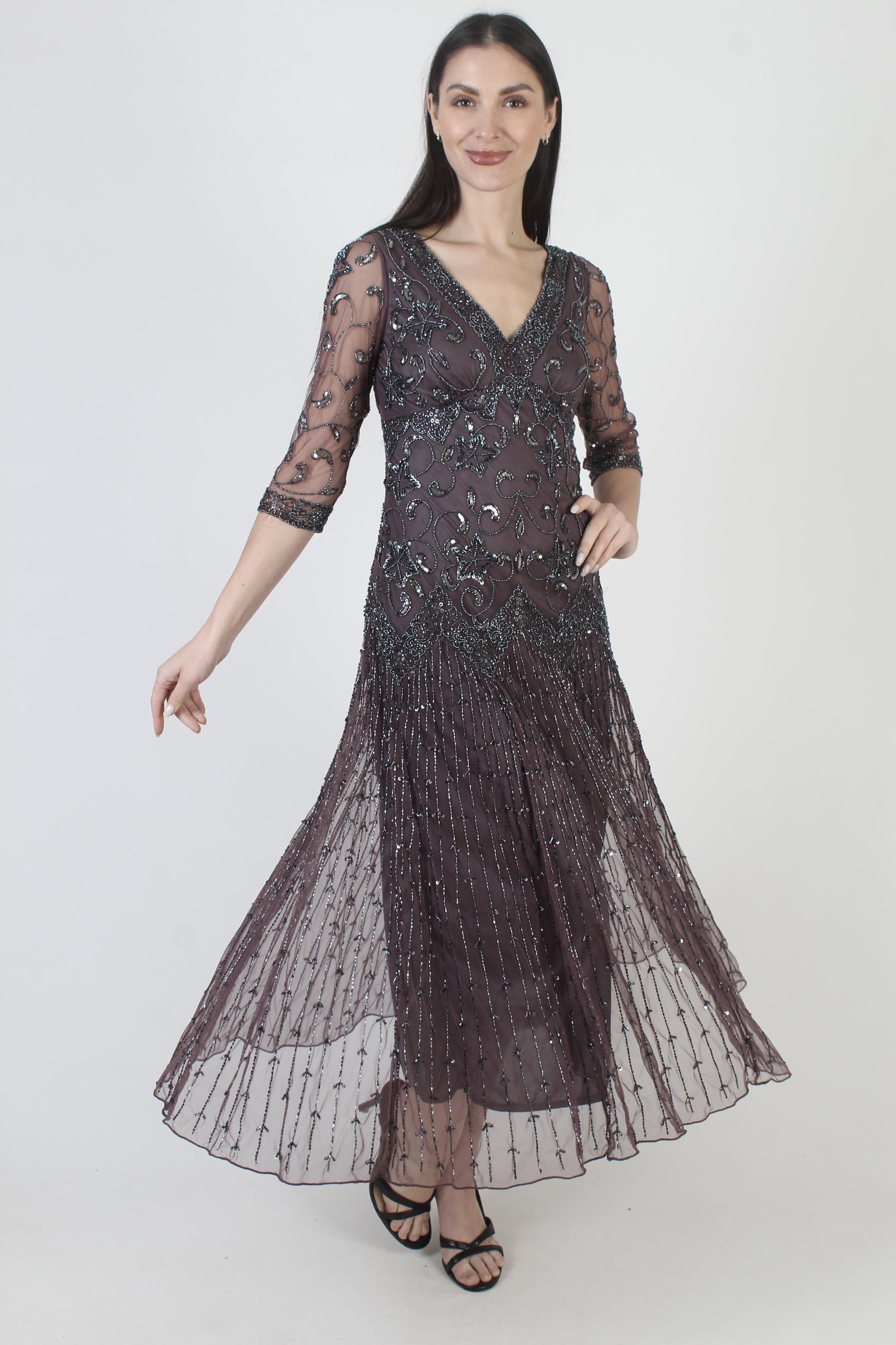 pisarro nights beaded mesh cocktail dress Beaded Mesh Midi Cocktail Dress in Black