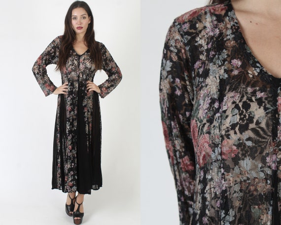 90s Pink & Black Sheer Ruffle Dress