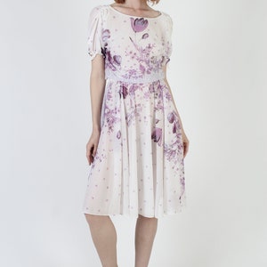 70s Thin Purple Floral Dress / Sheer Flower Full Draped Frock / Lightweight Airy Midi Sundress image 4