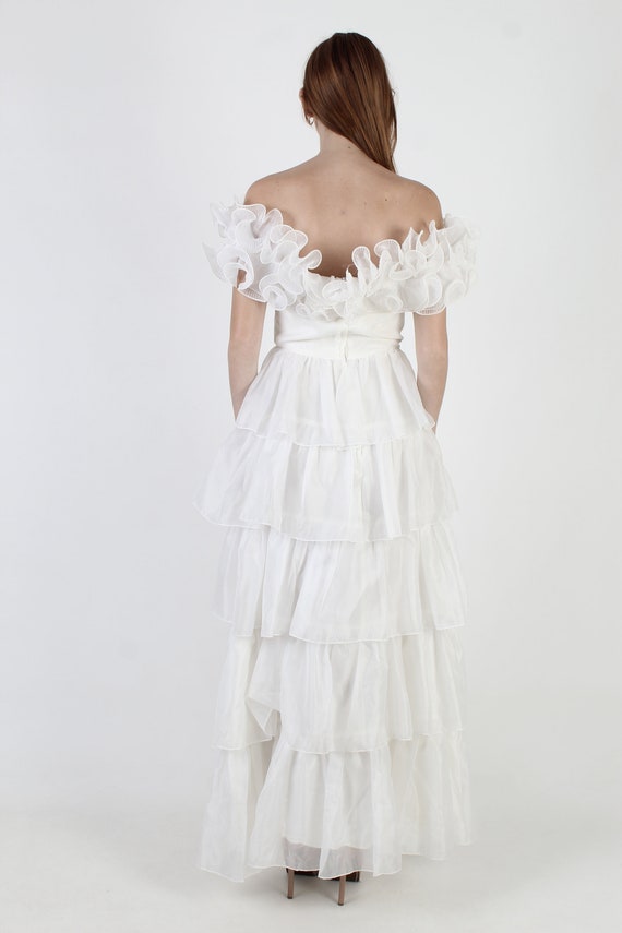 Elegant Tiered Sheer Chiffon Wedding Gown / Vinta… - image 4