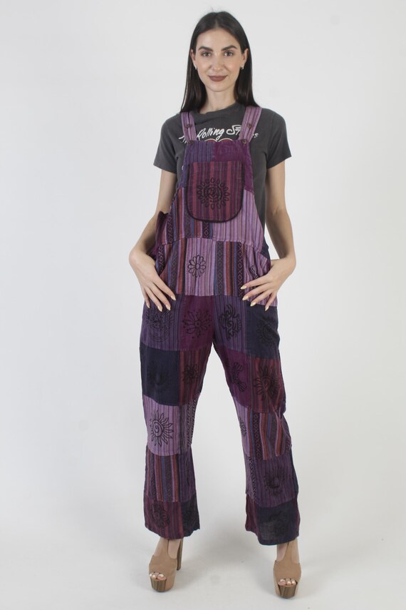 Patchwork Jumpsuit With Pockets, Ethnic Grunge Ov… - image 2