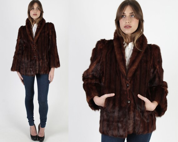 Red Striped Mink Coat / 40s Deco Opera Real Fur Ja