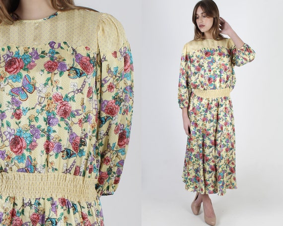 1980s Yellow Diane Freis Dress / 1980s Designer Fr