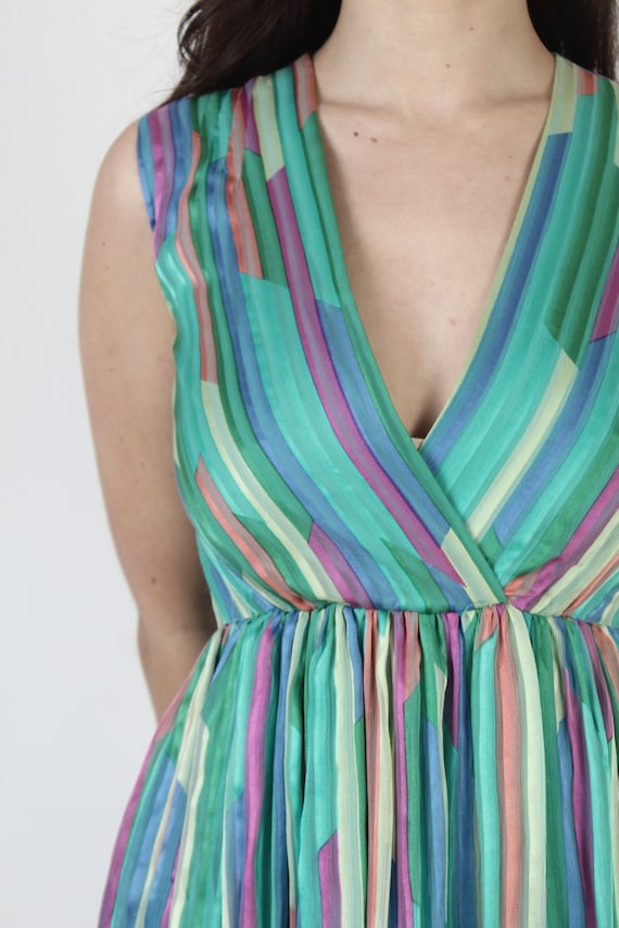 Cute Bright Color Rainbow Silk Tank Dress, Vintag… - image 6