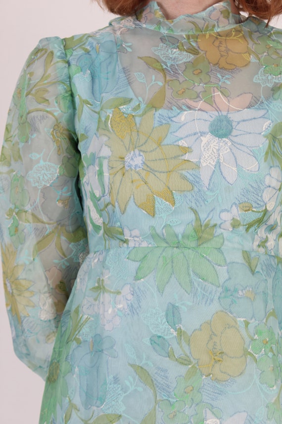 Vintage 60s Pastel Floral Dress Green All Over Pr… - image 7