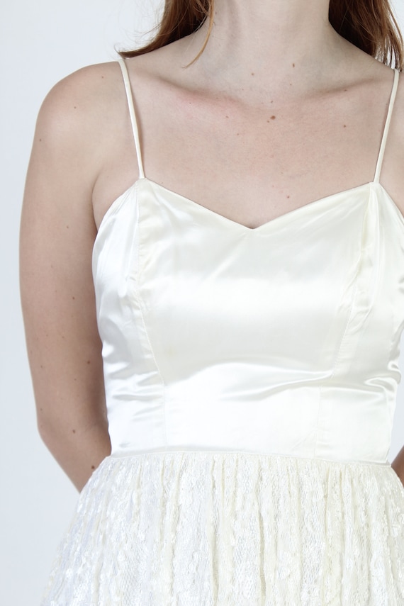 Crisp Ivory Lace Satin Dress Size Small, Spaghett… - image 6