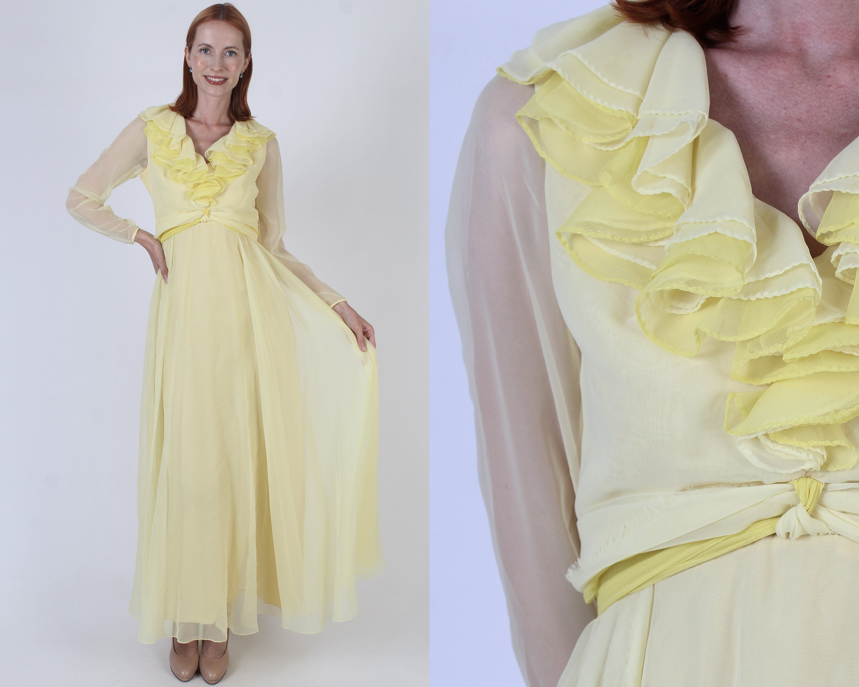 ワンピース vintage Trashy mustard long chiffon robe vintage Trashy mustard long chiffon robe