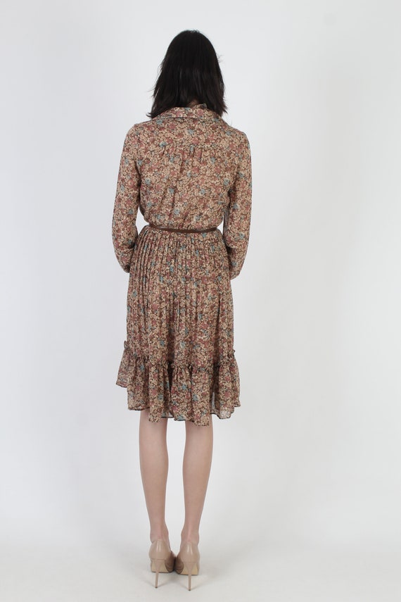 Vintage 70s Thin Brown Floral Dress / Wildflower … - image 5