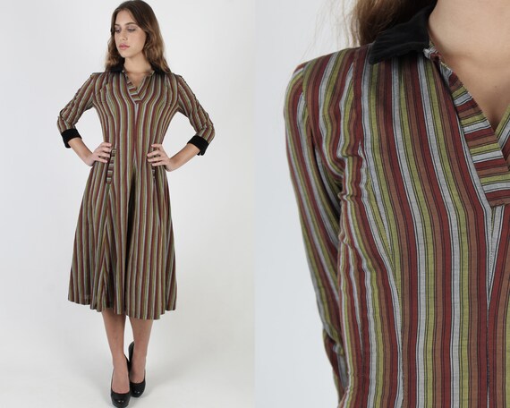 1950s Red Striped Rockabilly Dress / Vintage 50s R