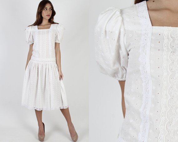 Vintage 80s Off White Gunne Sax Dress, Plain Cut O