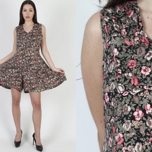 90s Liberty Print Romper, Rose Print Playsuit, Festival Mini Shorts, Womens Playsuit