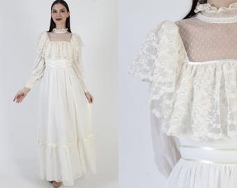 Candi Jones California Dress, Off White Wedding Gown, Vintage 70s Victorian Inspired