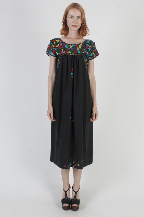 Long Black Cotton Oaxacan Dress San Antonio Heavi… - image 2