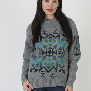 Pendleton Southwestern Sweater / Grey Rainbow Knit Chief Joseph Design / Vintage Native American Unisex Wool Jumper XL image 2