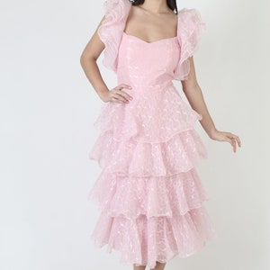 Cotton Candy Pink geschichtetes Abschlussballkleid, Vintage Avantgarde Abendkleid, 70er Jahre Schule Tanz Outfit Bild 3
