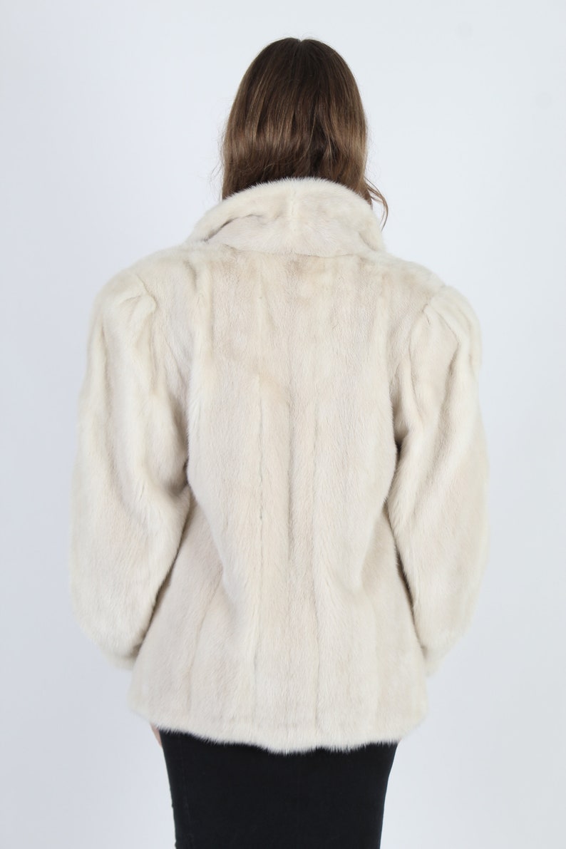 Womens Real Blush Blonde Mink Coat Vintage 80s Blonde Mink Fur Coat 1980s Fur Shawl Collar Real Genuine Plush Puff Sleeve Waist Coat