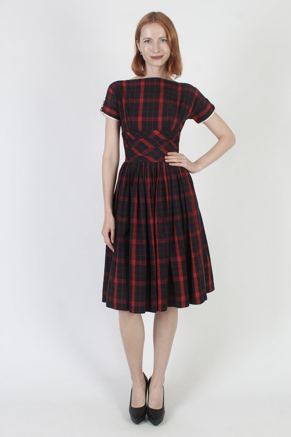 Jonathan Logan Red Plaid Dress, Vintage 50s Rocka… - image 4