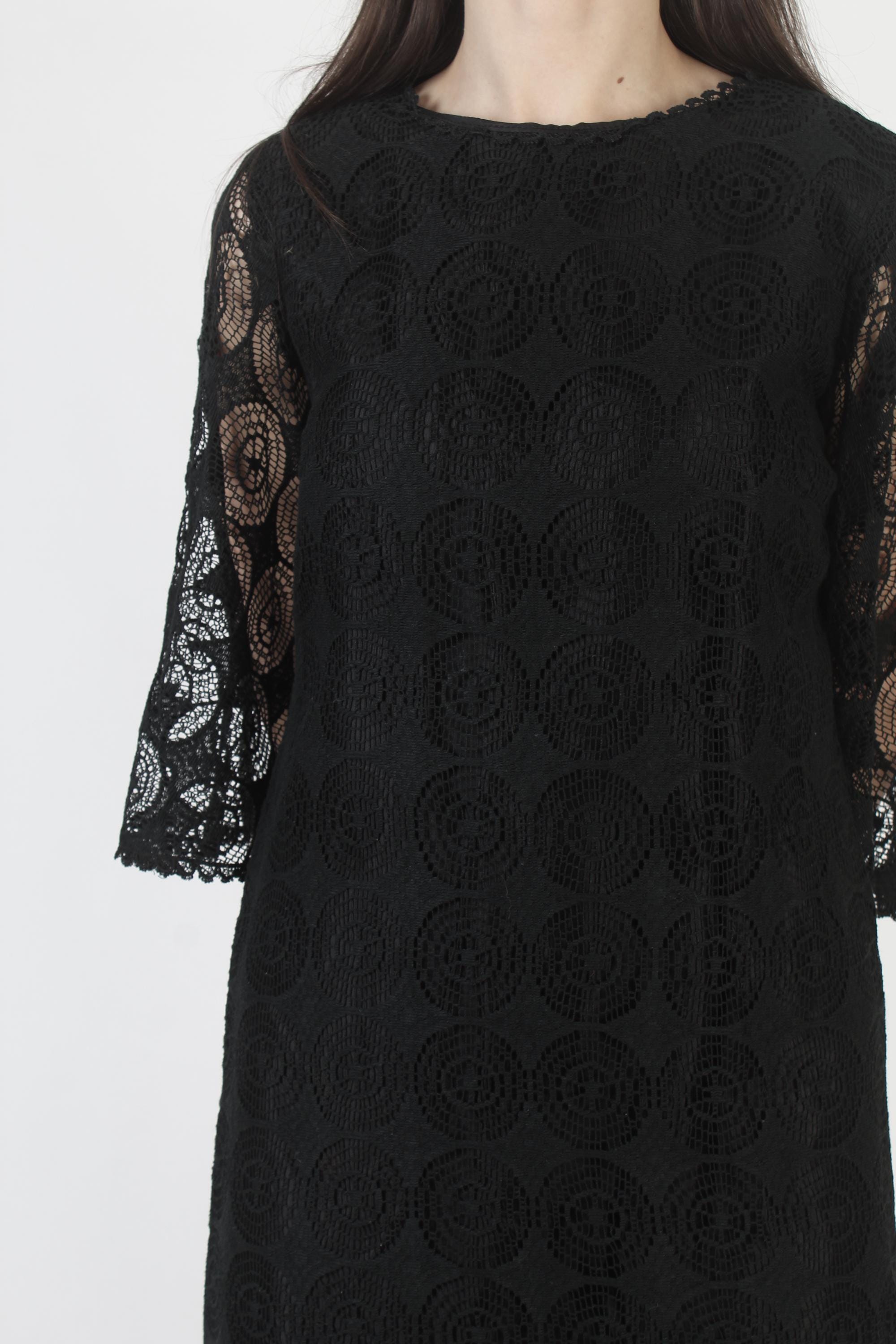 black crochet bell sleeve dress L black lace crochet bell sleeve stretchy sheath dress by REBELLION