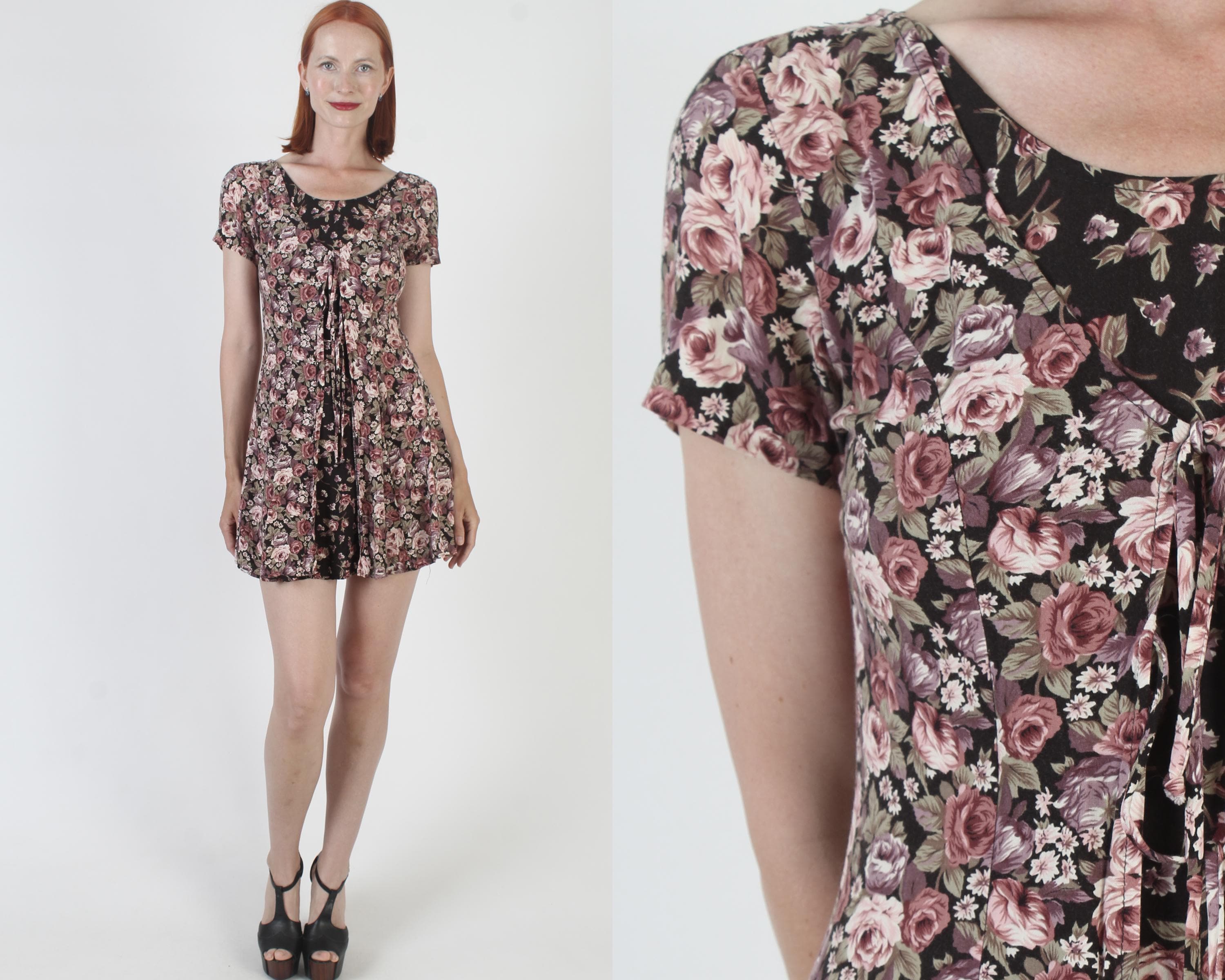 90s Liberty Print Dress, Vintage All That Jazz, Grunge Babydoll Style, Micro Mini Length