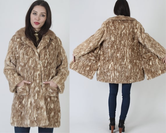 Marbled Blonde Mink Fur Coat / Brown Real Patchwo… - image 1