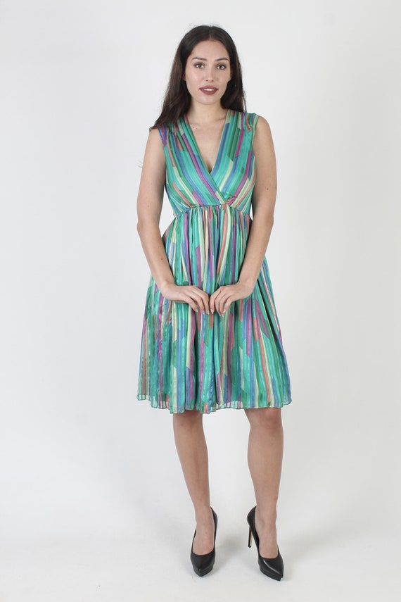 Cute Bright Color Rainbow Silk Tank Dress, Vintag… - image 3