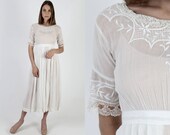 Edwardian Dress 20s Antique Linen Wedding Dress 1900s Embroidered Lace Deco Bridal Lawn Dress