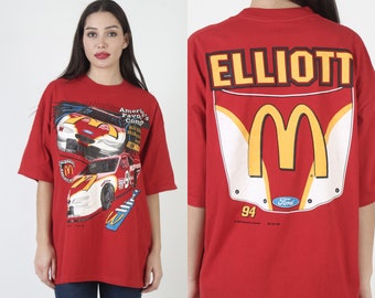 Bill Elliott McDonalds NASCAR T Shirt Vintage 1996 Race Car Tee Mens 90s 2 Double Sided XL