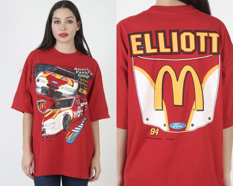 Bill Elliott McDonalds NASCAR T Shirt Vintage 1996 Race Car Tee Mens 90s 2 Double Sided XL image 1