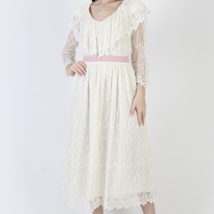Victorian Wedding Dress, Cream Floral Embroidered Lace, Long Bridal Maxi Gown