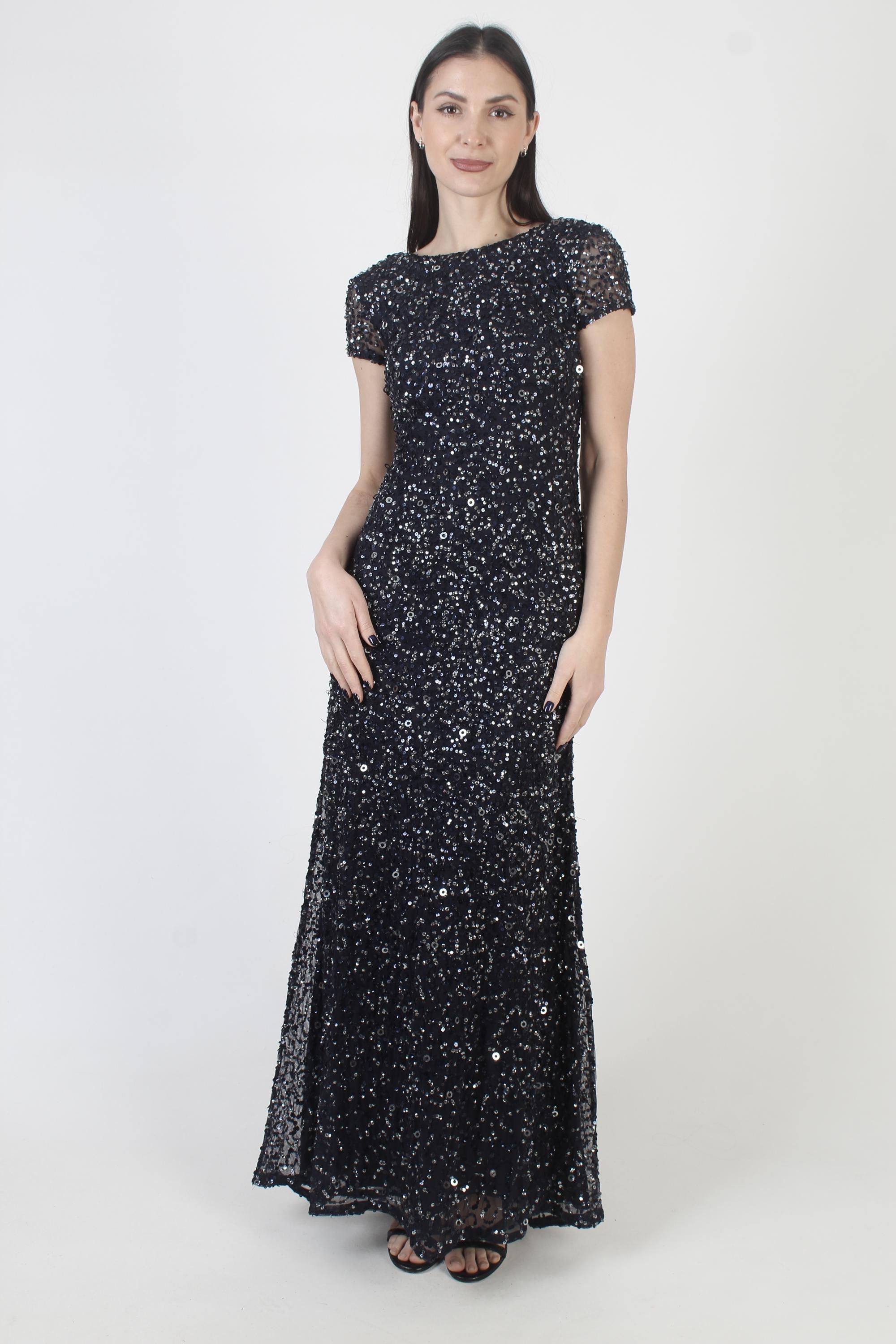 Y2K Navy Blue Sequin Gown: Adrianna Papell High Low Maxi Dress - Etsy
