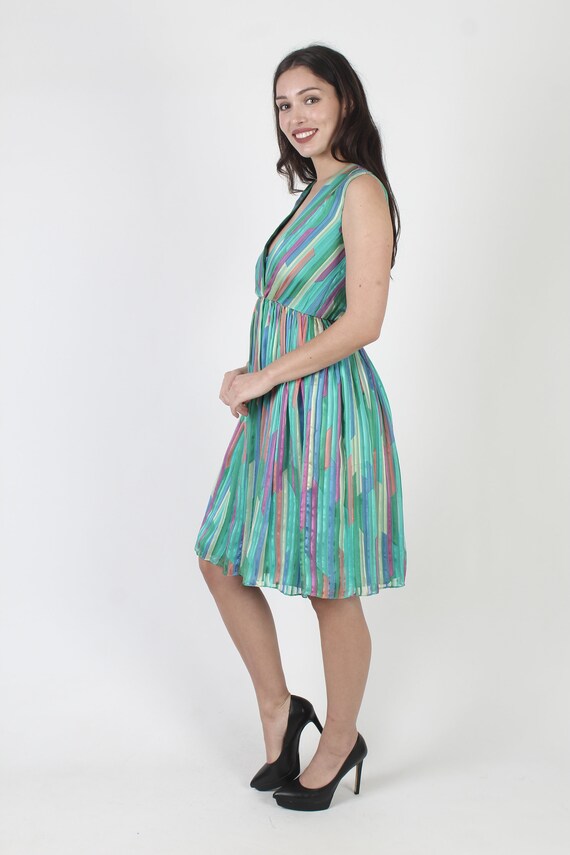 Cute Bright Color Rainbow Silk Tank Dress, Vintag… - image 4