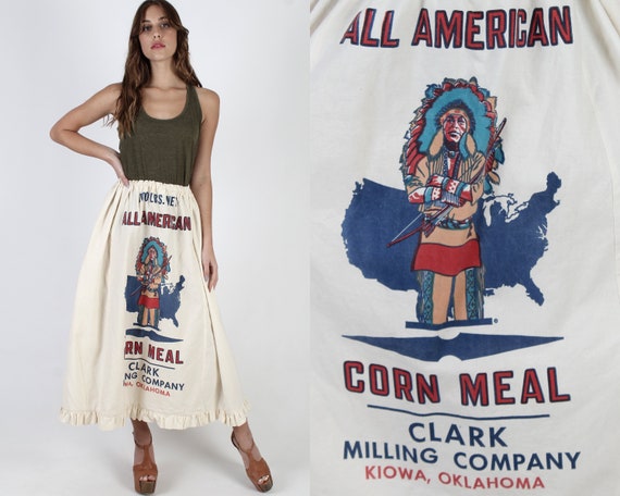 Flour Sack Skirt / Native American Indian Print /