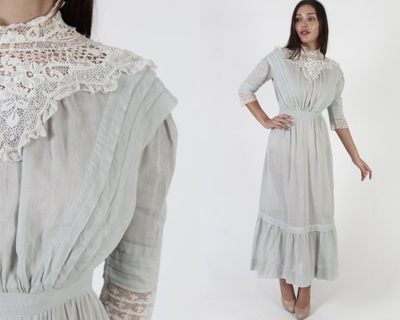 1900s White Crochet Edwardian Wedding Maxi Dress,… - image 1