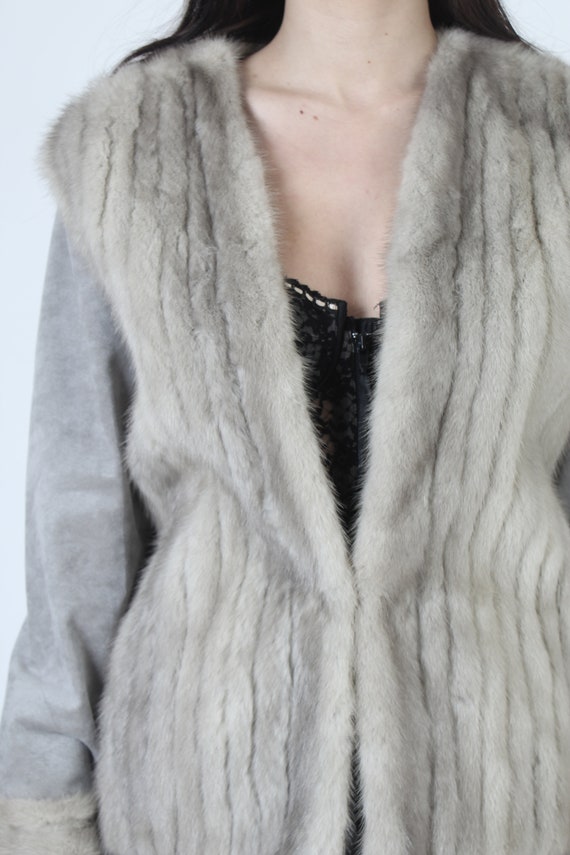 Casual Silver Mink Fur Cropped Jacket With Pocket… - image 9