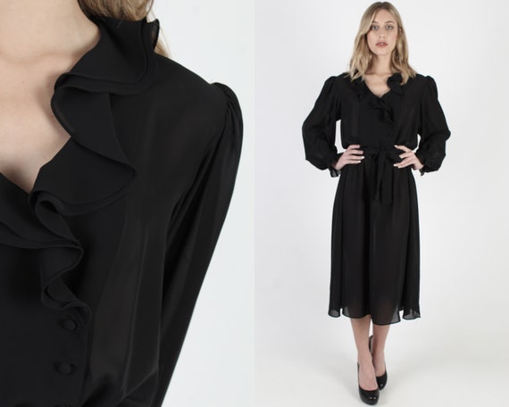 All Black Evening Party Tuxedo Dress Vintage 80s S