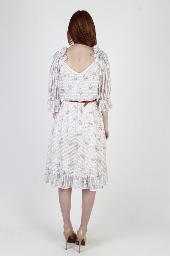 Vintage 70s Shiny Striped Dress, Sheer White Ruff… - image 5