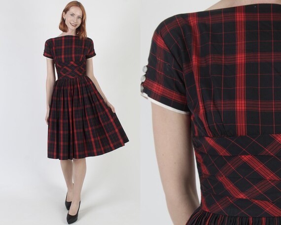 Jonathan Logan Red Plaid Dress, Vintage 50s Rocka… - image 1