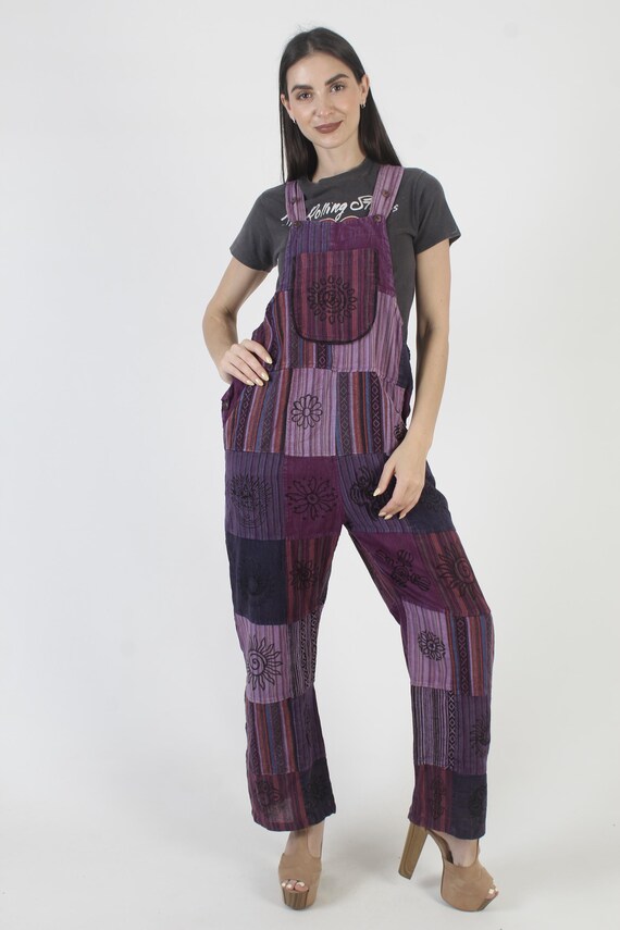 Patchwork Jumpsuit With Pockets, Ethnic Grunge Ov… - image 3