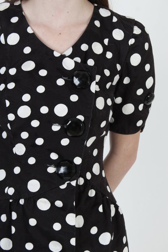 Black Polka Dot Dress / 1980s White Spotted Wiggl… - image 6