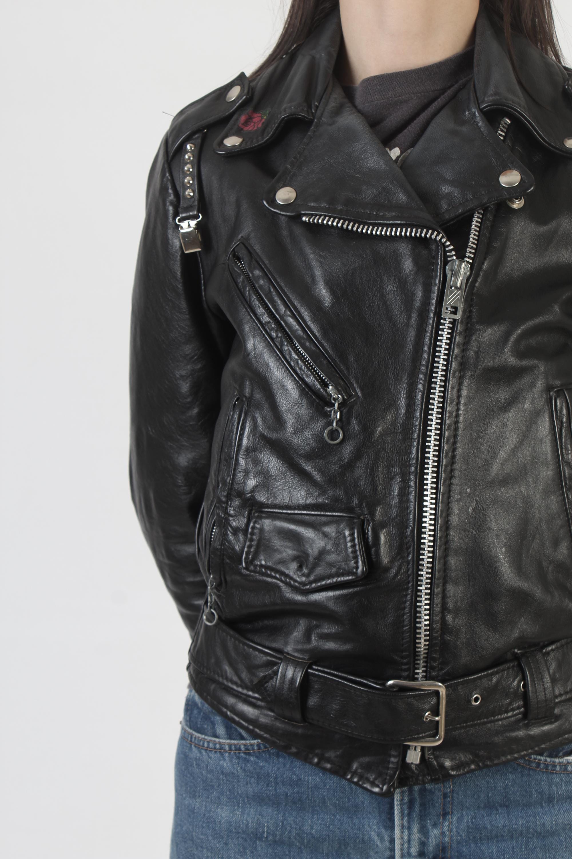 Gino Leather Motorcycle Jacket, Vintage Womens Cropped Coat, 80s