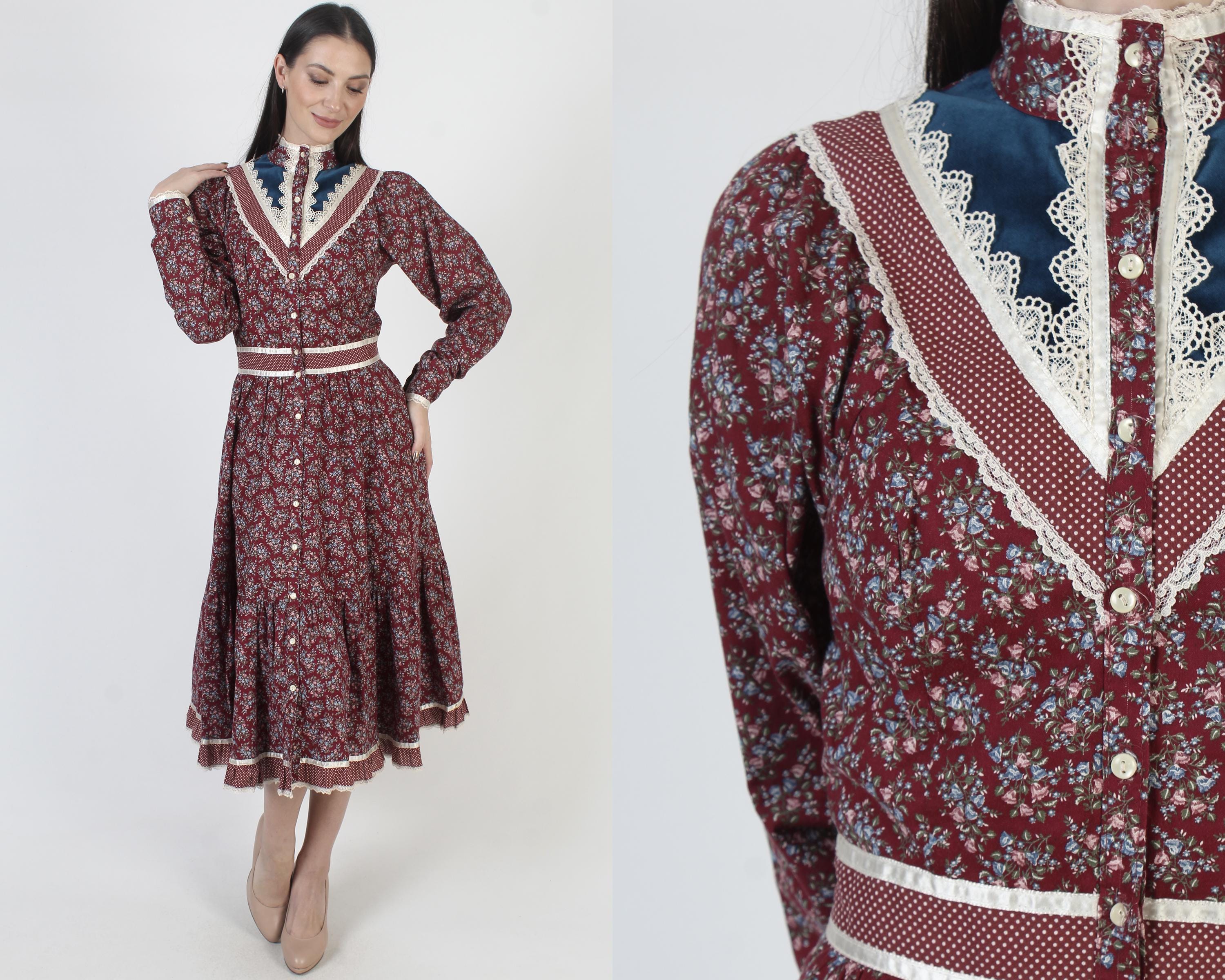 Gunne Sax Prairie Dress, 70s Cottagecore Midi, Vintage 70s Peasant