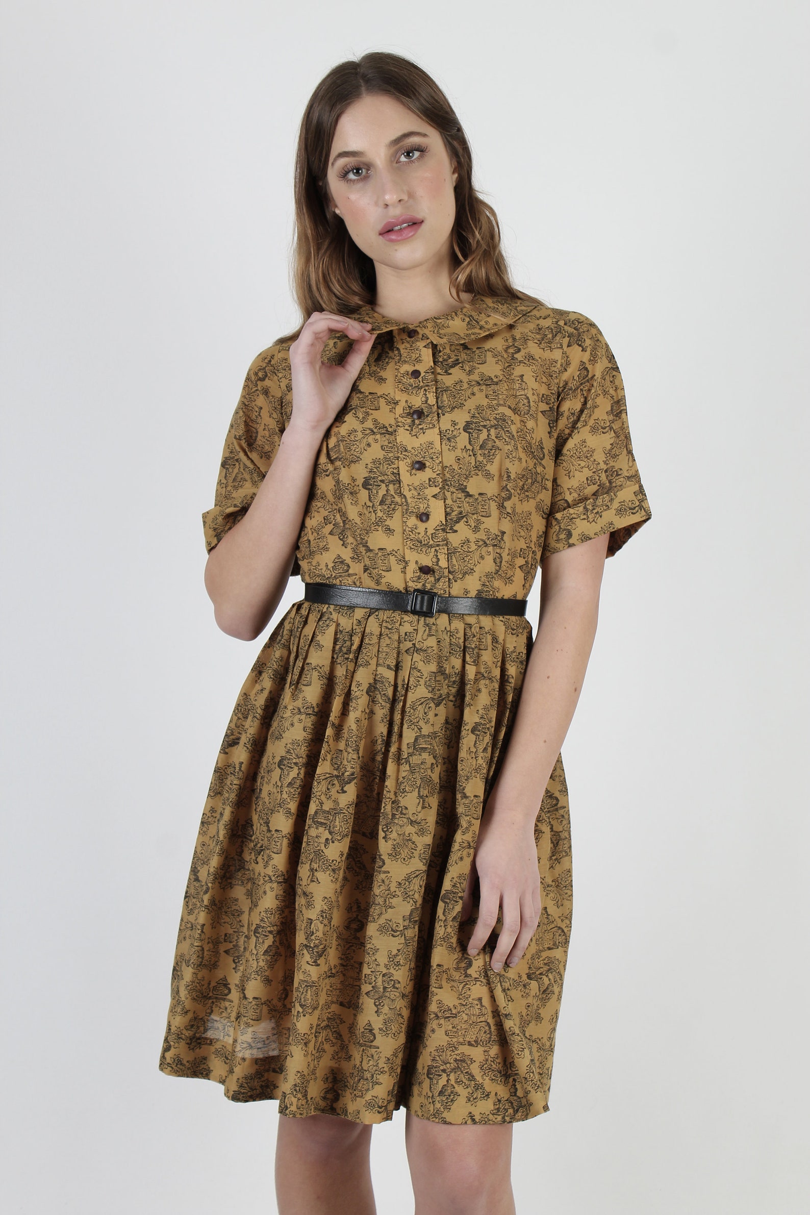 Toile de Jouy Print Dress / Tiny Scallop Collar French Country Etsy