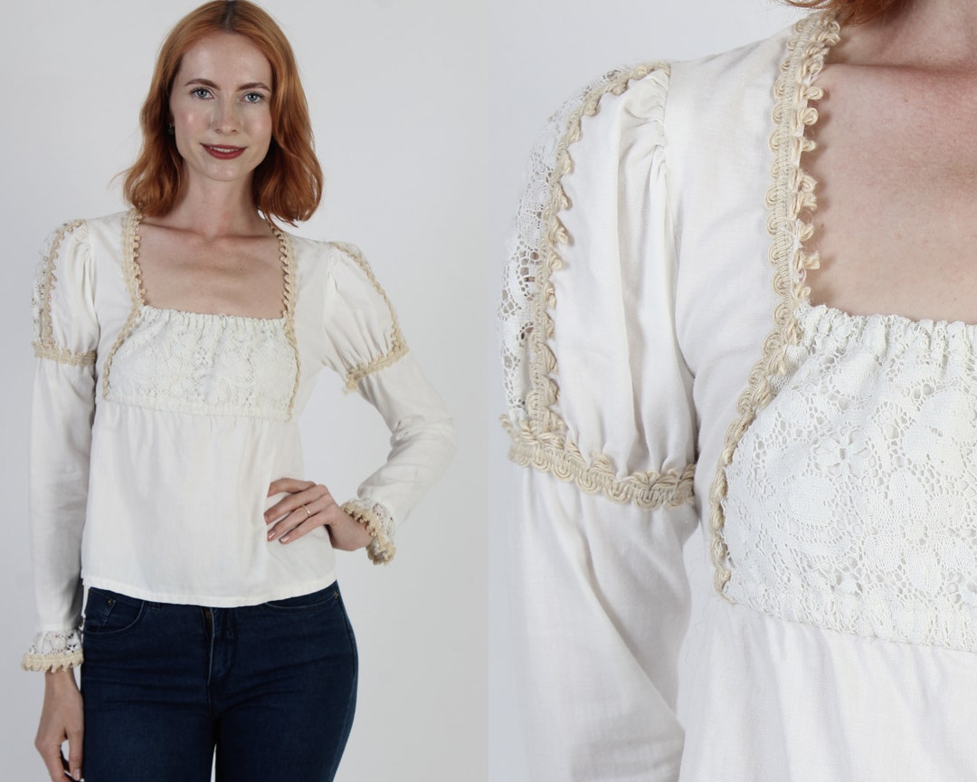 Gunne Sax White Blouse Victorian Jessica Mcclintock Wedding Top Womens ...